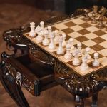 Шахматный стол ручной работы Слоновая кость (в комплекте с фигурами)